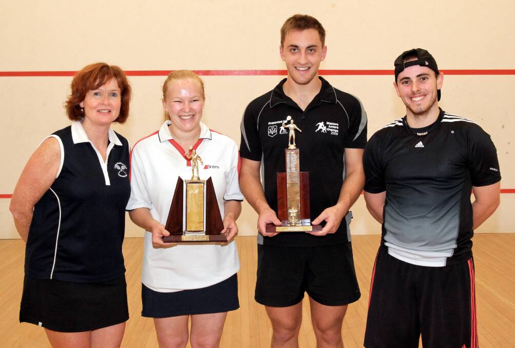 2013: Squash champions Natasha Syupott and Nick Naimo, with runners-up Chris McKay and Jacob Harrison. 