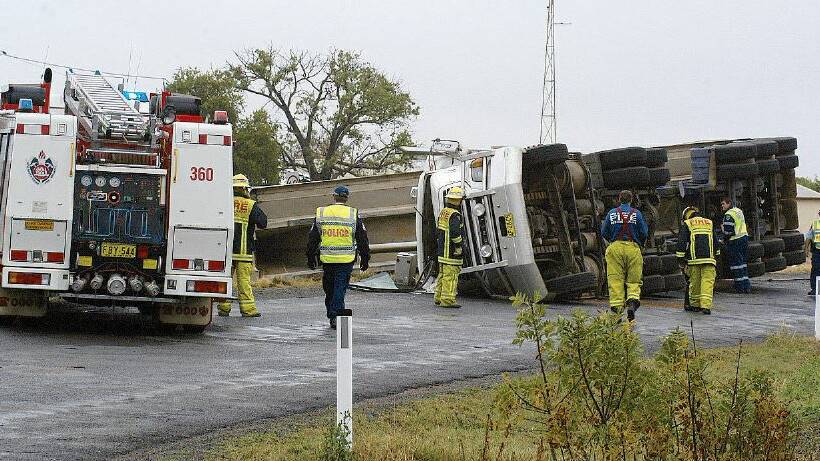 2009: A truck travelling east on McQuillan Road on Tuesday morning rolled after the hydraulic trailer started to rise and became entangled with power lines. No one was injured in the accident, but the road was blocked for some time.