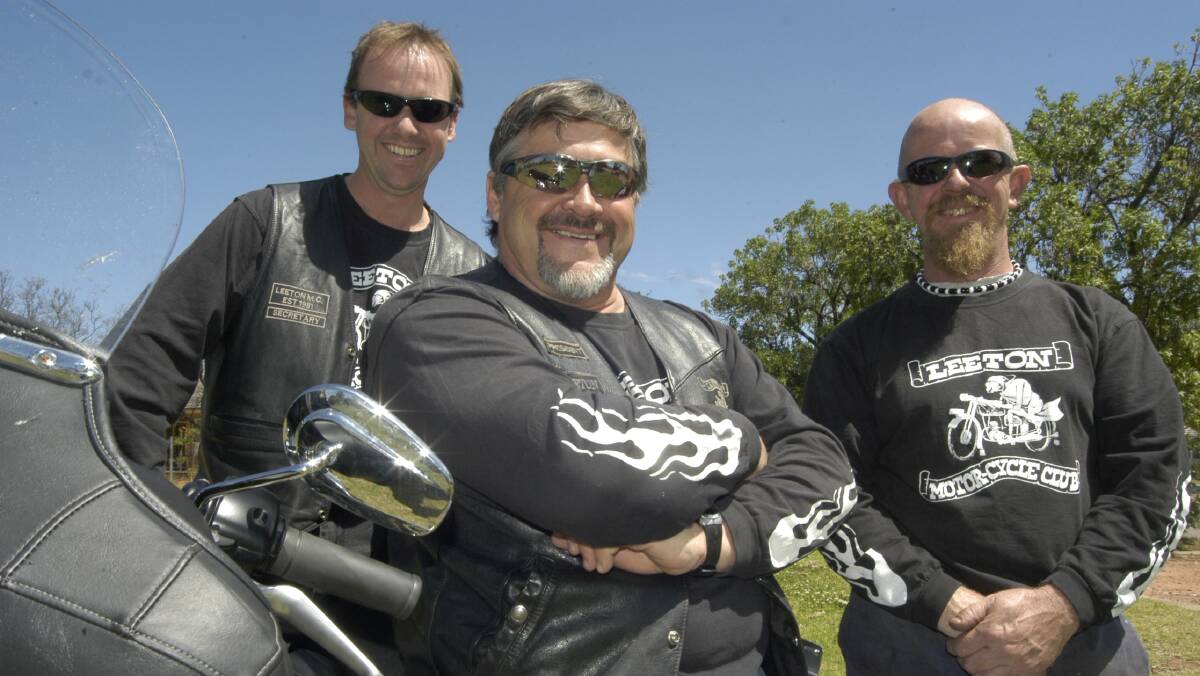 2008: Leeton Motorcycle Club has been nominated for Motorcycling NSW’s club of the year,much to the delight of (from left) secretary Phil Meline,president Lionel Weston and treasurer Pat Ferrier.
