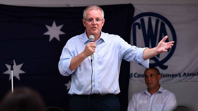 Australian Prime Minister Scott Morrison speaks during a CWA hall meeting in Maroochydore on the Sunshine Coast. Photo: AAP Image, Dan Peled