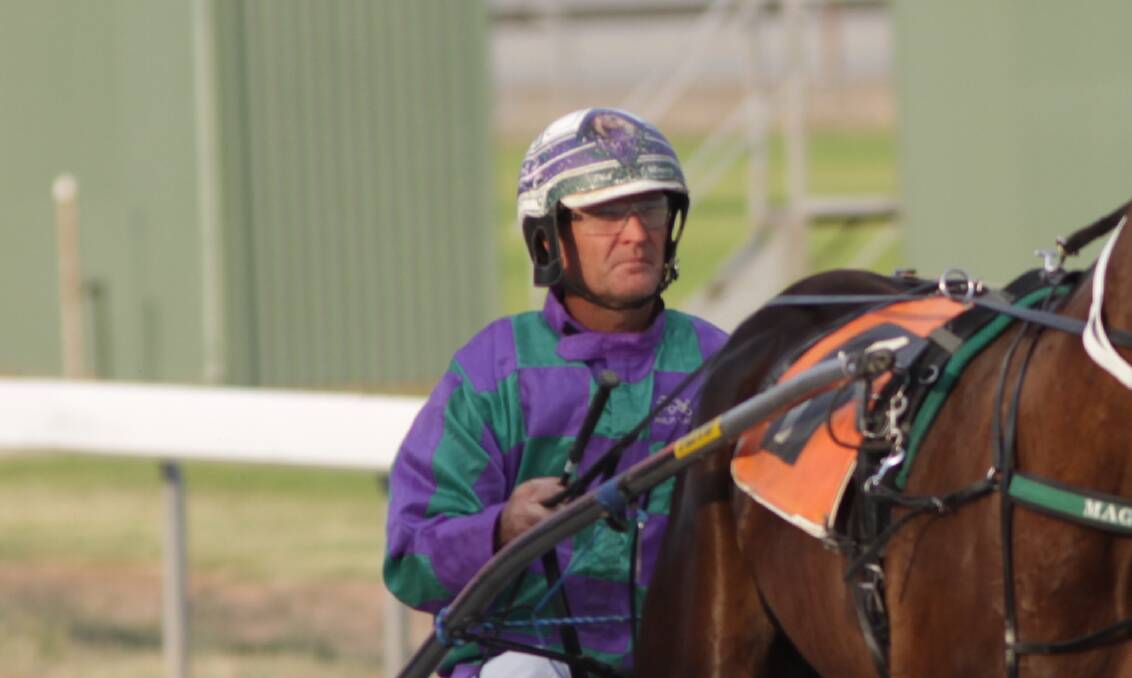 Leeton trainer-driver Phil Maguire lines up Chard on his hometrack on Tuesday.