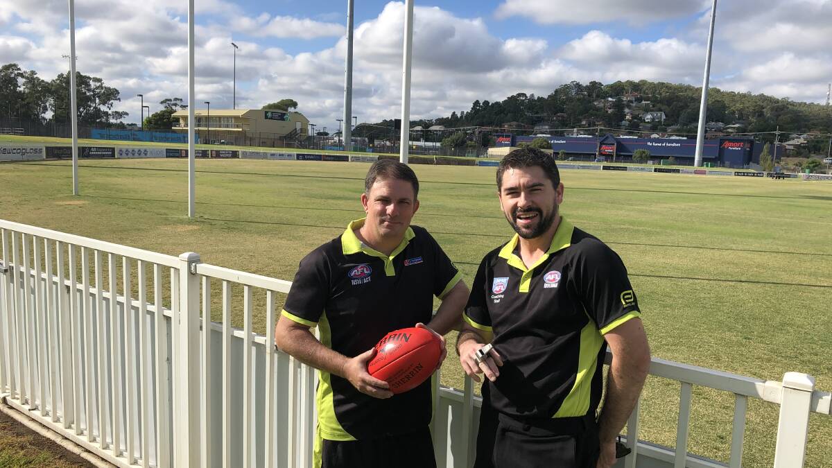GOOD TO GO: Umpiring officials Troy Mavroudis and Ryan Dedini say the region's whistleblowers are ready to roll with new AFL rule changes. Picture: Peter Doherty