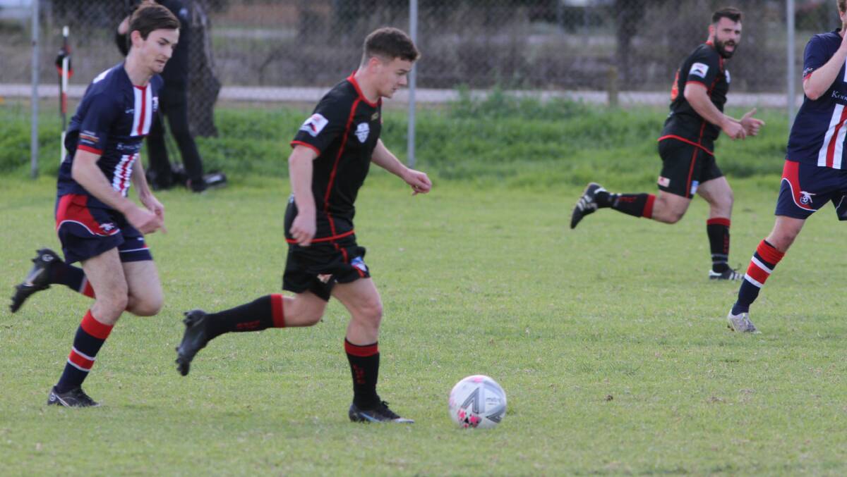 ON TARGET: Bailey Carlos found the back of the net as Leeton United were able to continue their undefeated start to the season. PHOTO: Talia Pattison