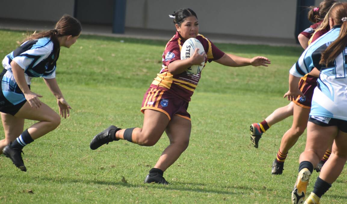 Moerai Makonia in action for the Group 20 tackle team at the 2023 Knockout. Women's tackle will be a feature of the first six rounds of the regular season in 2024. Picture by Liam Warren