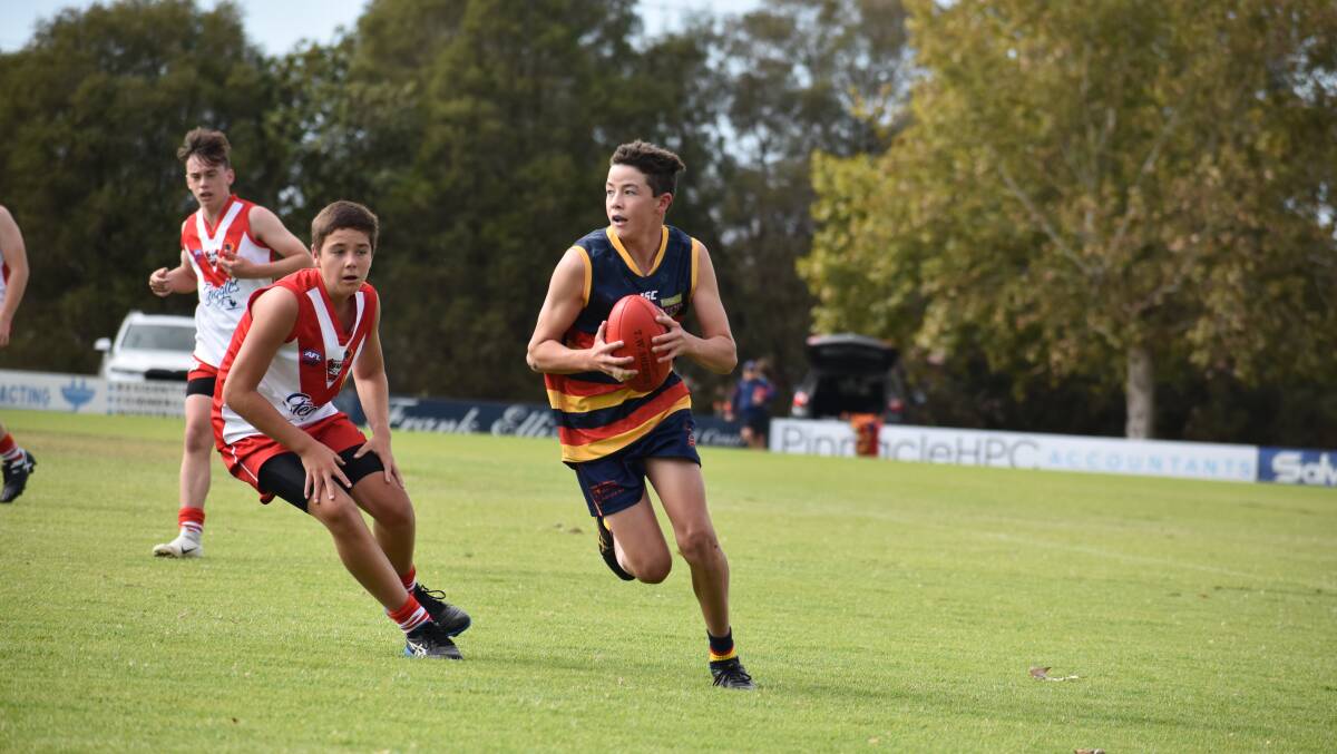 Tallis McMillan starred in the under 15s clash as he kicked seven goals to see Leeton-Whitton take a 100-point win over Griffith White. PHOTO: Liam Warren