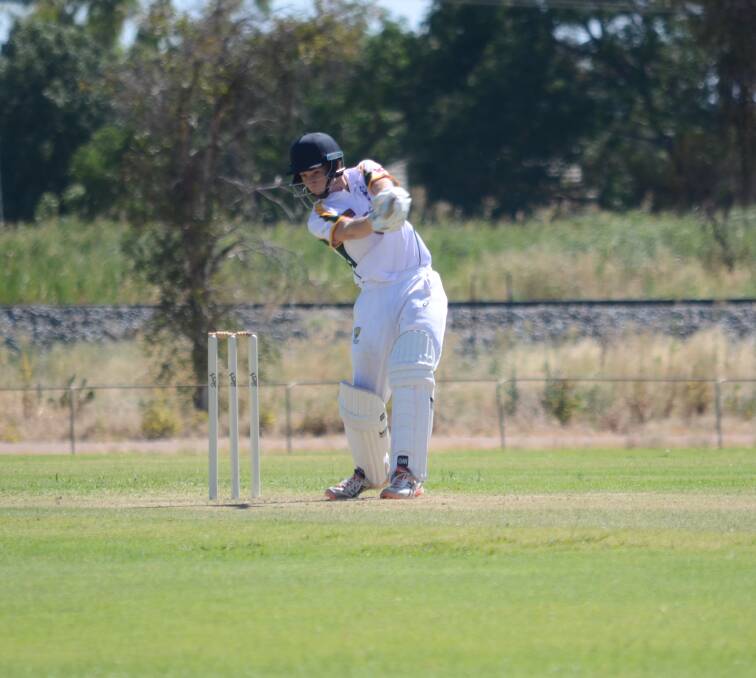 ON THE FRONT FOOT: Angus Boulton starred with both bat and ball in Leeton's Warren Smith Cup game against Wagga. PHOTO: Liam Warren