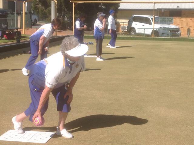 GREAT DAY OUT: Joan Bourke, Jean Leighton, Faye Harris, Gill Beer & Jan Fitzpatrick enjoying a game of social bowls. PHOTO: Contributed