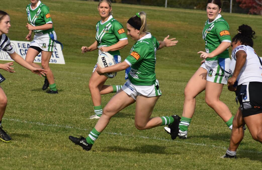 TRY TIME: Elli Gill scored a first-half hat-trick to help Leeton maintain their unbeaten start to the season against West Wyalong. PHOTO: Liam Warren