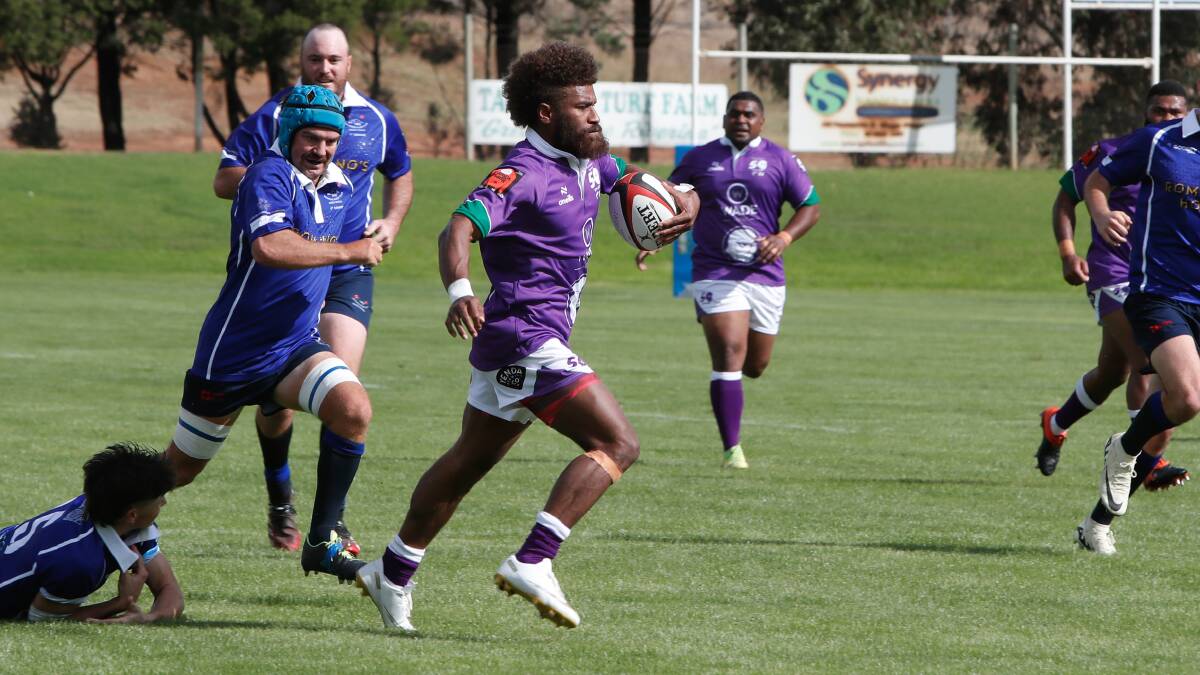 Amani Leweniqila finds some space for Leeton in their win over Waratahs at Conolly Rugby Complex on Saturday. Picture by Tom Dennis