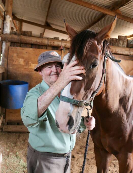 Peter Clancy with filly, Migjet, in the stables at Sona Lodge. Picture by Kim Woods