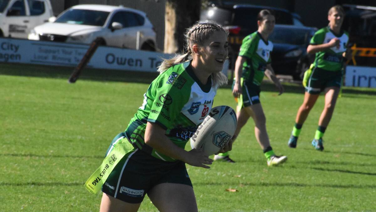 GREAT FORM: Elli Gill continued her try scoring run with four as the Greens remained unbeaten with win over Yanco-Wamoon. PHOTO: Liam Warren