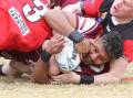 INJURED: Harry Daudravuni was one of three Hawks to go down in the first half during their clash with West Wyalong. PHOTO: Talia Pattison