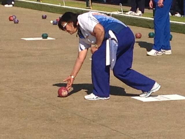 NICE FORM: Marika Pete in action for the women's Leeton and District Bowling Club. Picture: Contributed
