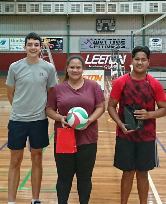 BEST: Volleyball award winners Luke Fiumara, division two best male player, Victoria Tapuvae, division two best female player, and Ben Faoa, division one best player.
