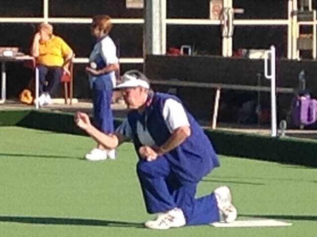 ON THE GREEN: Dot Semmler and Joan Lloyd competing in Albury at the Regional Championships. Picture: Contributed