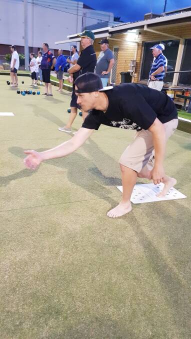 FUN NIGHT: Tim Killen represents Leeton Motorcycle Club at the L&D Barefoot Bowls on Tuesday night. Picture: Contributed