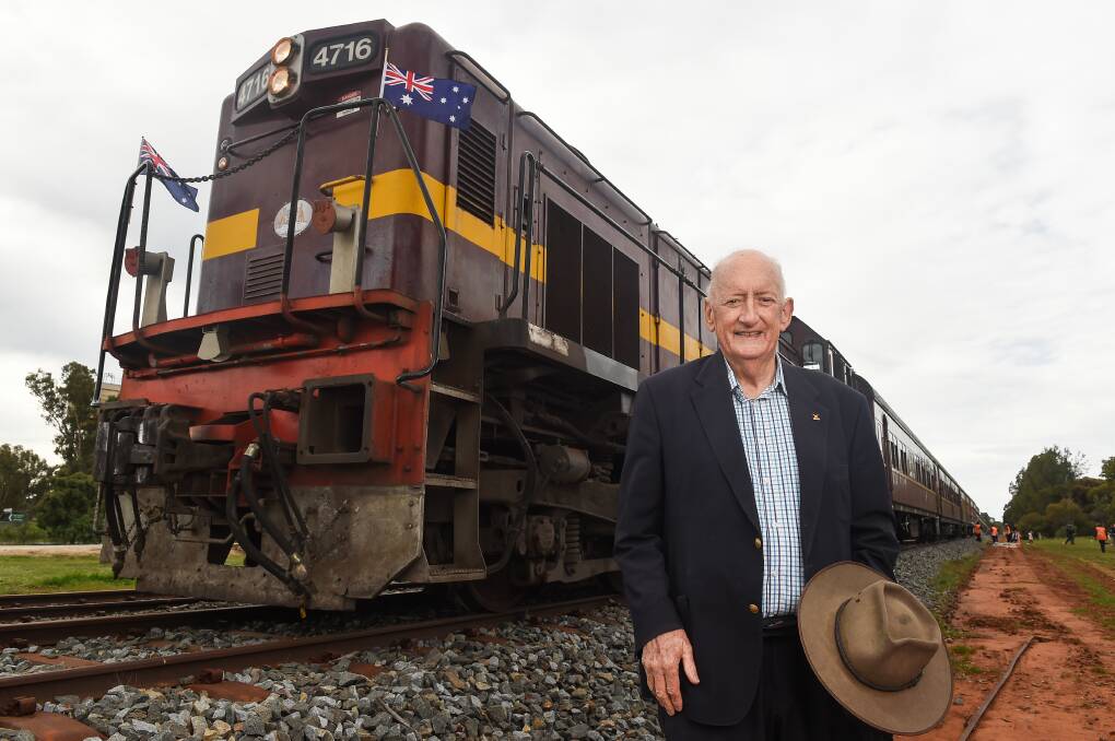BELOVED: Tim Fischer at his last public appearance at Boree Creek last month. He took a train from Albury to the village, where a park named in his honour was unveiled. PHOTO: Mark Jesser