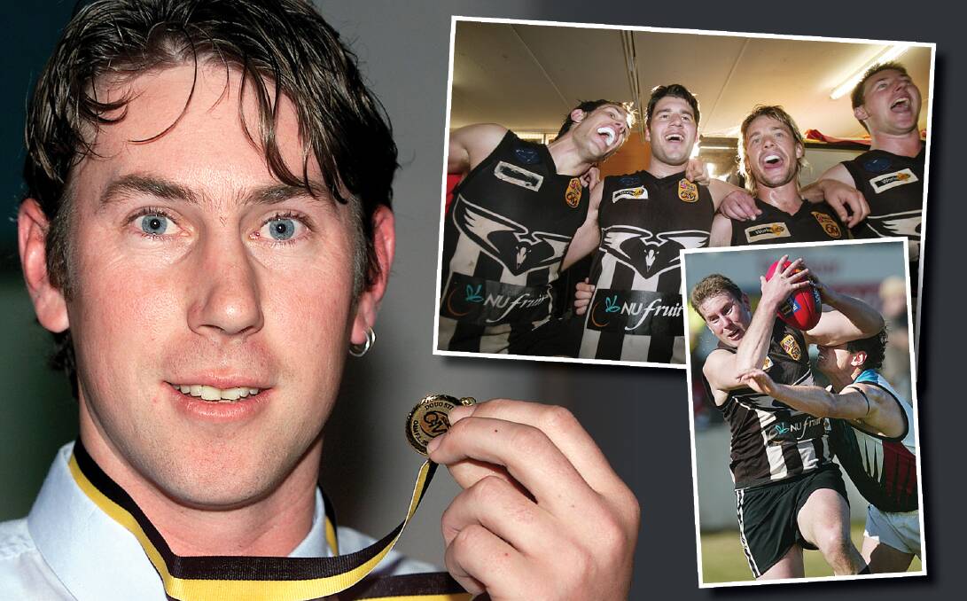Damian Lang claimed the league's Doug Strang Medal in 2004, while he also played in the club's 2005 drought-breaking finals win (top right).
