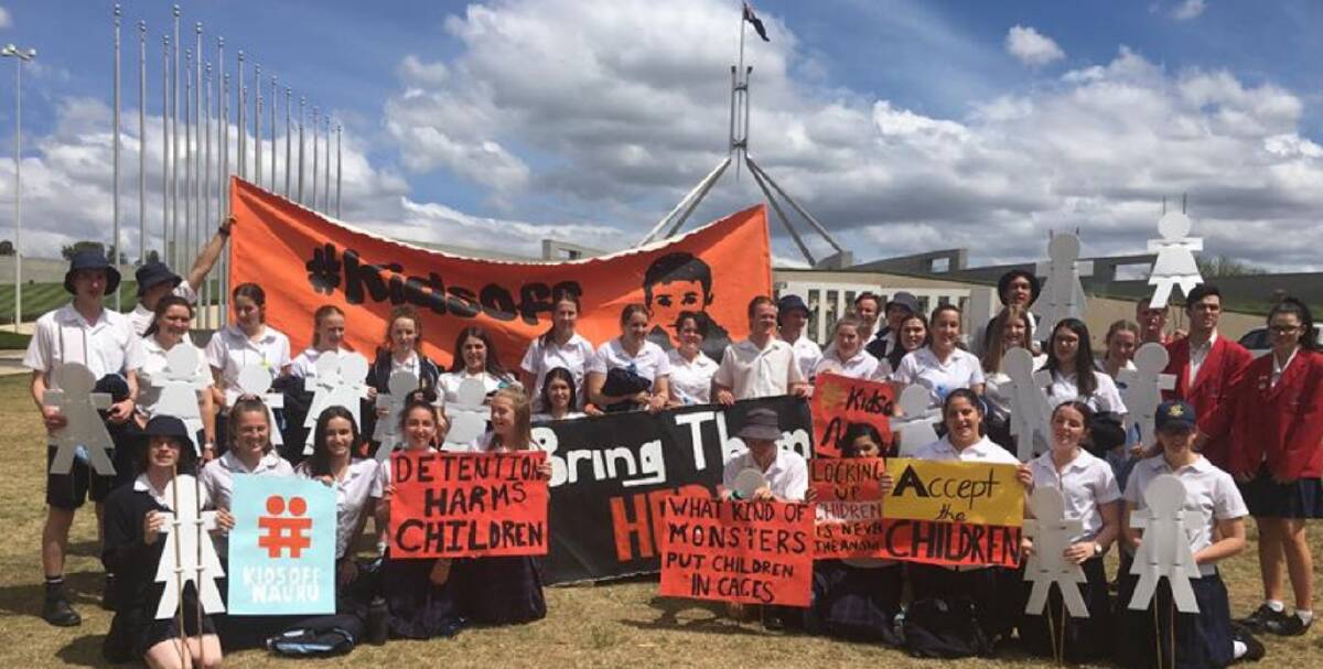 CALL TO ACTION: More than 30 students from Saint Francis College joined hundreds of protestors at the Rural Australians for Refugees rally in Canberra. Picture: Supplied