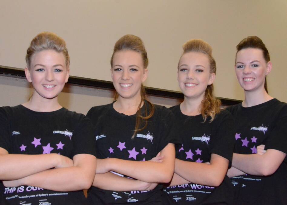 SPARKLE: Leeton High dancers Danielle Corney, Hannah Bush, Ali Bus and Shelby Tiffin ready for their part in the Schools Spectacular.