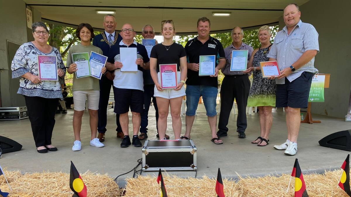WELL DONE: Recipients of Australia Day awards in Leeton shire in 2022 with mayor Tony Reneker. Photo: Talia Pattison 