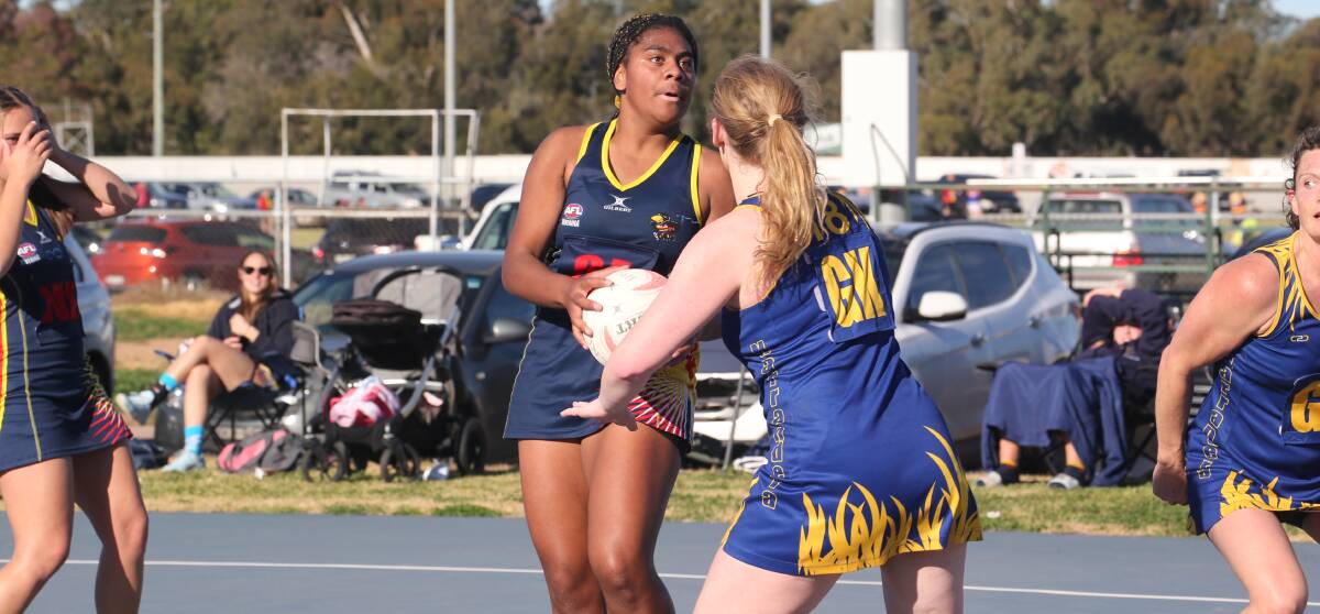 VICTORY: Grace Korovata looks for options during the Crows match against the Narrandera Eagles on Saturday. Photo: Anthony Stipo 