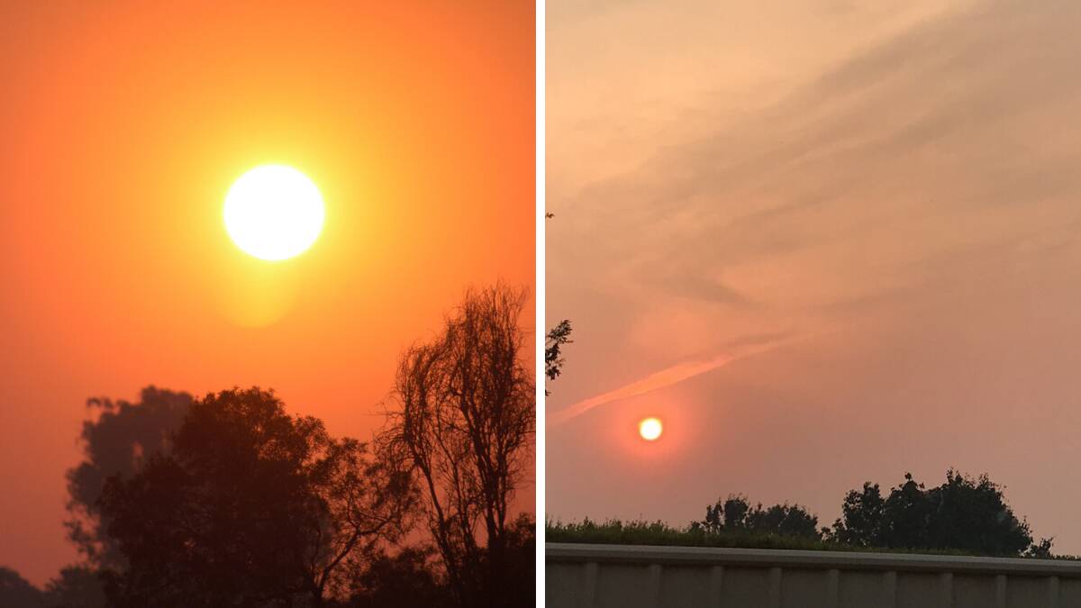 The shire was coated with bushfire haze in early 2009 (left) with bushfire smoke also overhead in 2019. Photos: The Irrigator