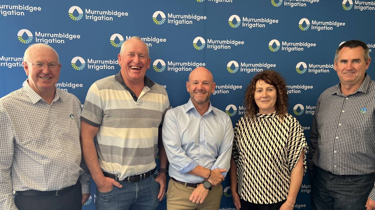 MI managing director Brett Jones, new member director John Houghton, new independent director Niall Blair, incoming chairman Tracey Valenzisi and outgoing chairman Hayden Cudmore. Picture supplied 