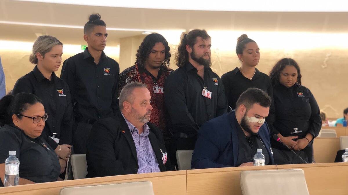 ADDRESS: Leeton's Elijah Ingram (front, right) made a special presentation at the United Nations recently. Photo: Contributed 