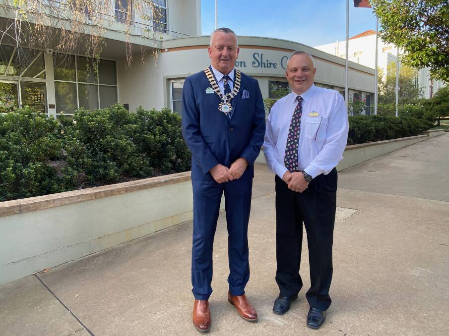 CHANGE: Councillor Tony Reneker (left) is Leeton shire's new mayor, with Michael Kidd elected as his deputy on Wednesday night. Photo: Talia Pattison 