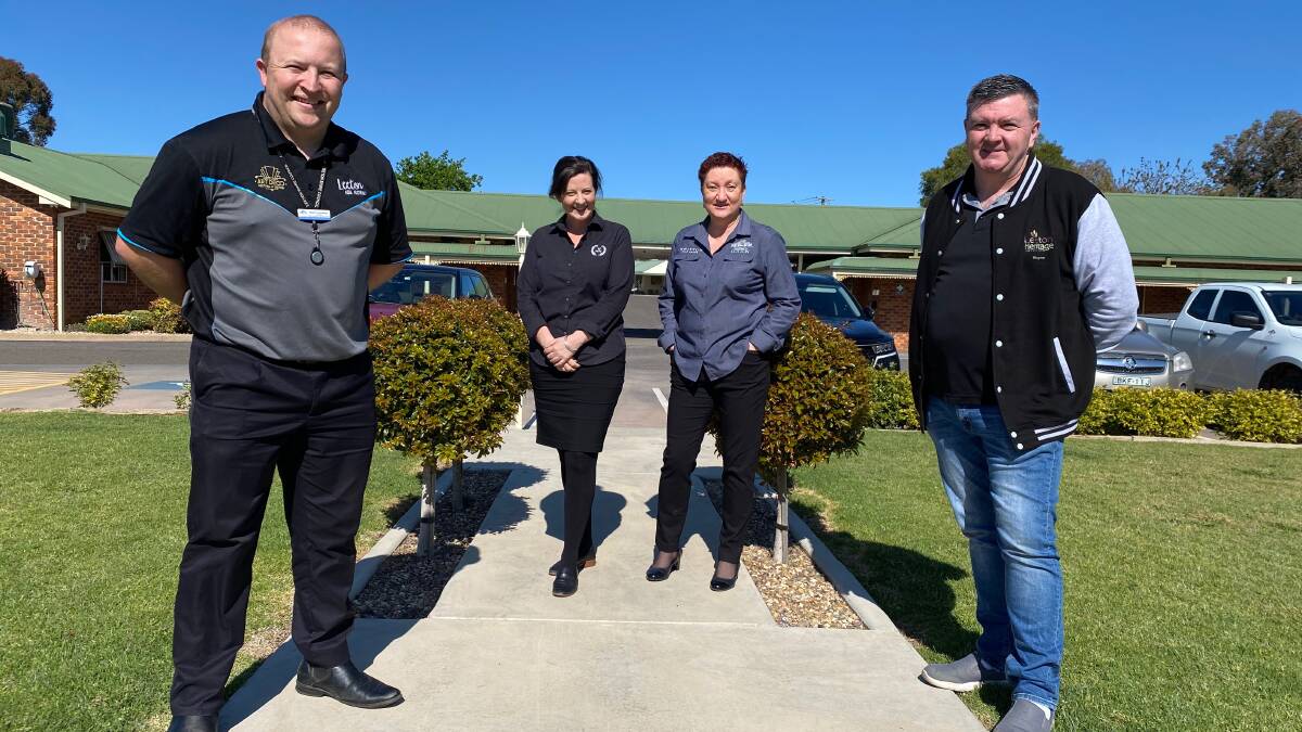 REPORT: Leeton Shire Council's Brent Lawrence (left) with Diana Williams and Kate O'Callaghan from the Whitton Malt House and Wayne Bond from the Heirtage Motor Inn. Photo: Talia Pattison