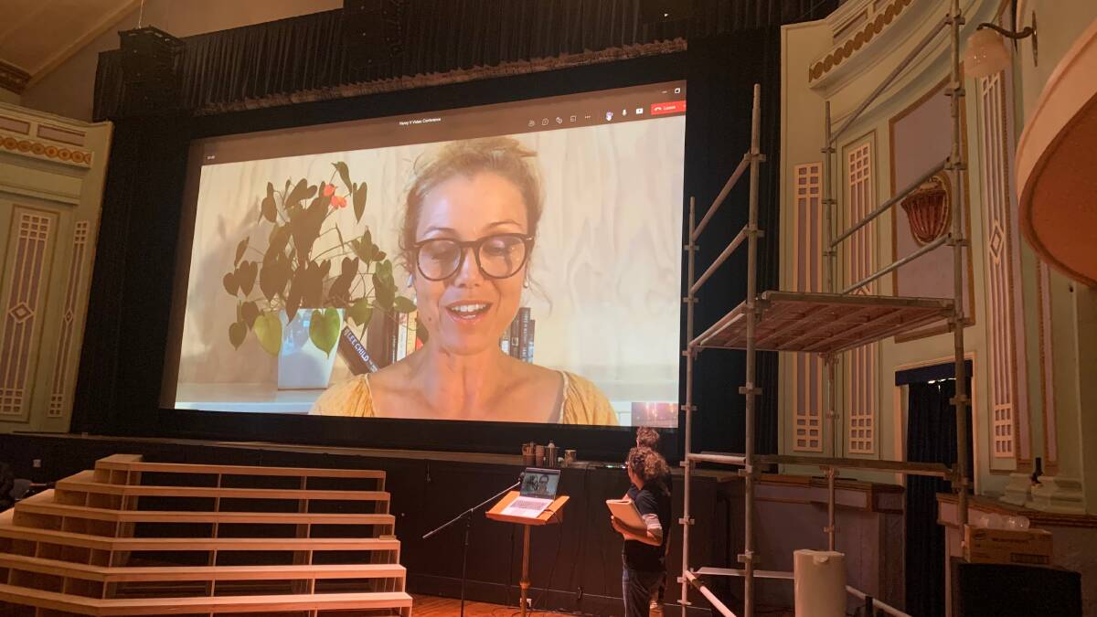 ON SCREEN: Australian actor Bridie Carter dropped by for a video chat live at the Roxy Theatre recently. Photo: Phil Meline 