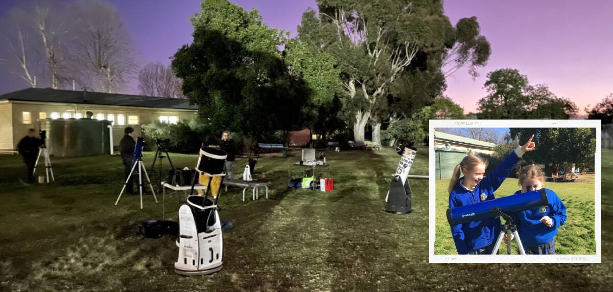 FUN: The astronomy night was enjoyed by many, with Pippa Lashbrook and Arwen Marks continuing their learning. Photo: Kelly Shung, Supplied