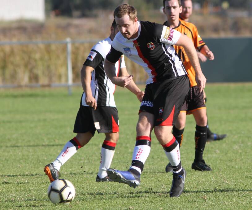 FIRST LOSS: Leeton United's Conor Edenden in action for his side during a recent match. United went down 3-2 to Lake Albert on Saturday night. Photo: Talia Pattison