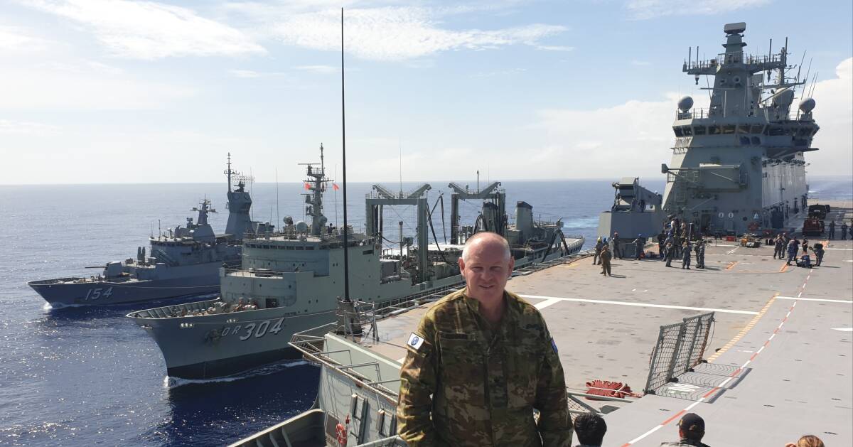 ON SHIP: Leeton's Major David Rodgers has returned from a recent deployment overseas with the Indo-Pacific Endeavour. Photo: Contributed 