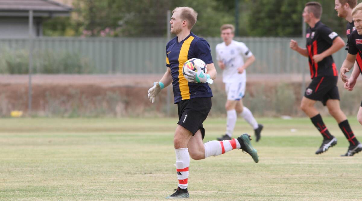ATTENTION: Leeton United goal keeper Jarrod Sillis in action during a trial match against Hanwood last month. Photo: Talia Pattison 