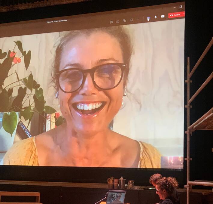 VIRTUAL HELLO: Bridie Carter popped up on the big screen for a chat at the Roxy Theatre recently. Photo: Phil Meline