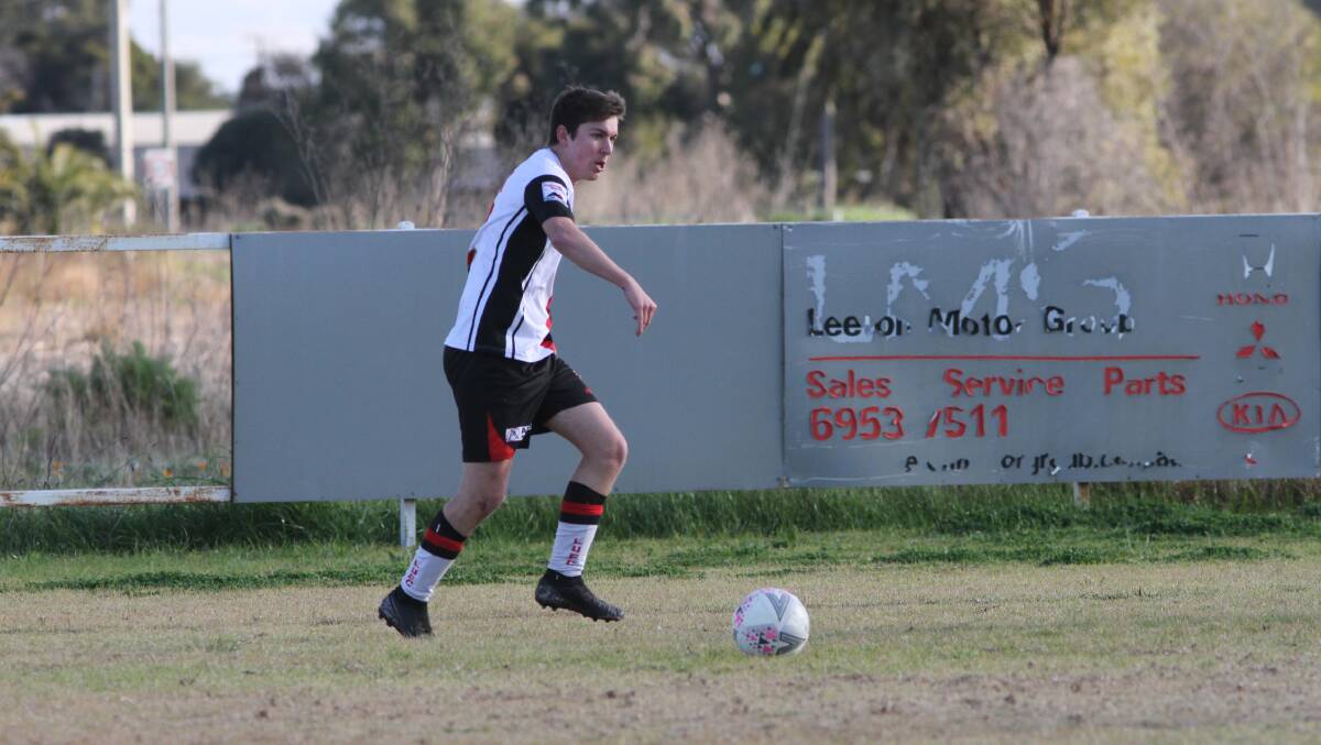 LOOK AHEAD: Leeton United's Jake Shelton in action during a match last season. United will return home this weekend. Photo: Talia Pattison