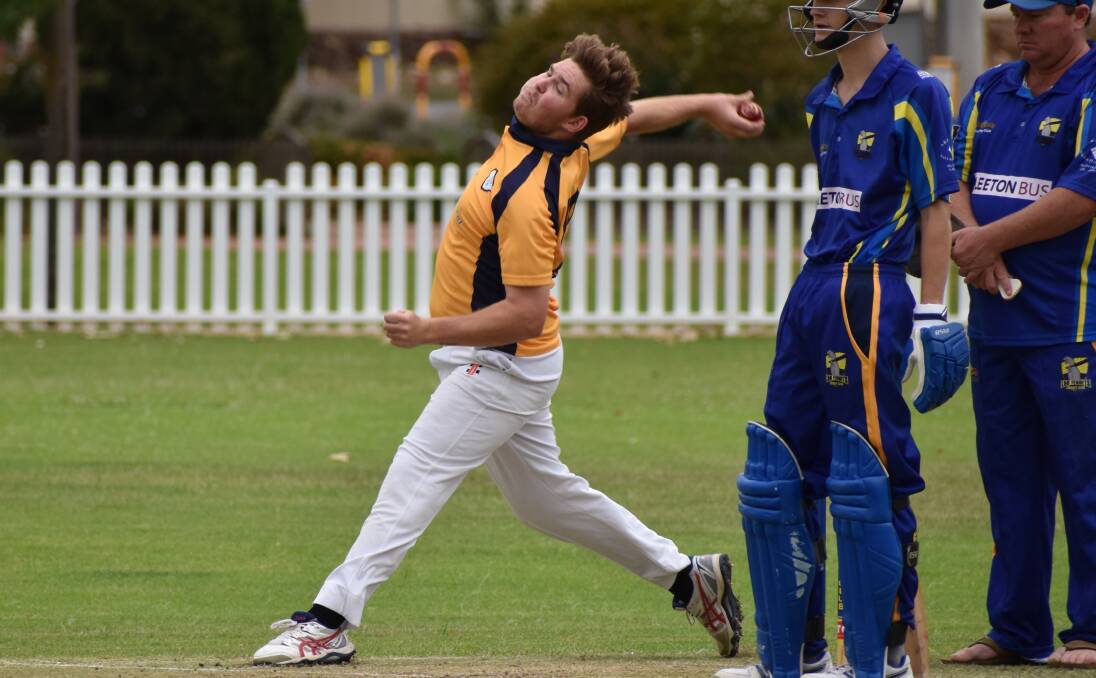 FORCE: Narrandera's Cooper Irons prepares to throw down this delivery against the L&D CC in A grade last weekend. Photos: Shaun Paterson