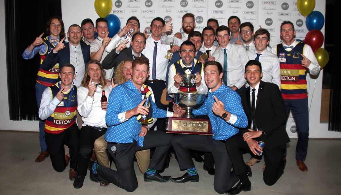 HUGE YEAR: Leeton-Whitton's first grade side get the premiership celebrations going at the recent presentation night. 