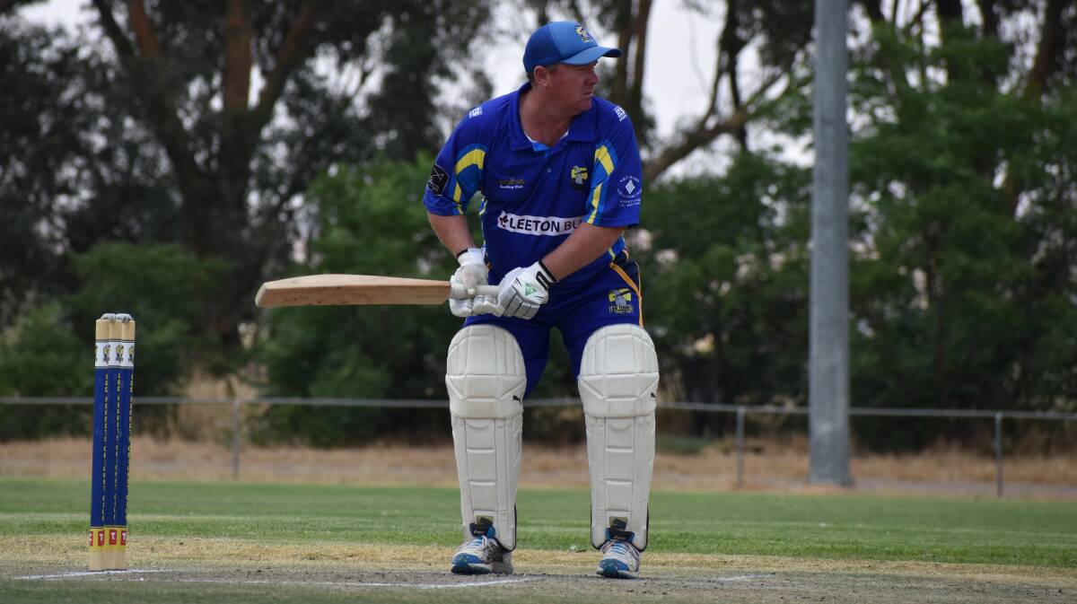 WATCH AND WAIT: Leeton and District Cricket Club's Peter Lashbrook awaits the next delivery during a recent match at Yanco Sportsground. Photos: Shaun Paterson 