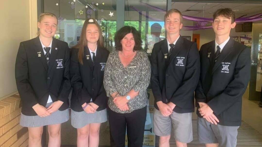 LEADERS: Leeton High School principal Meagan Crelley (middle) with the year 12 captains and vice captains. Photo: Contributed 