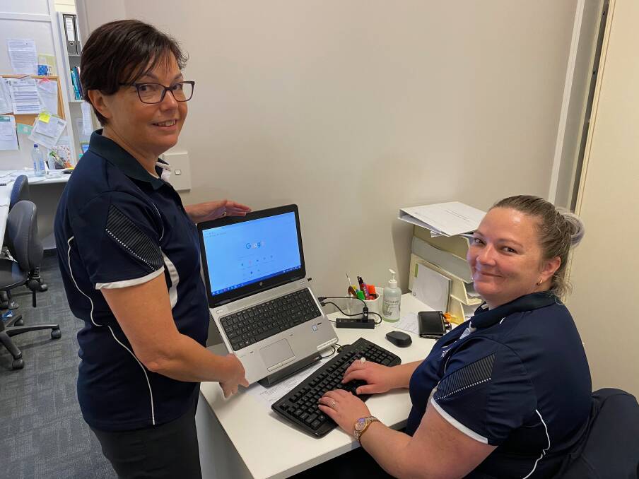 BE CAREFUL: Leeton Physiotherapy Centre's Sally Hill and Kristen Johnstone warn of the dangers of working from home. Photo: Talia Pattison