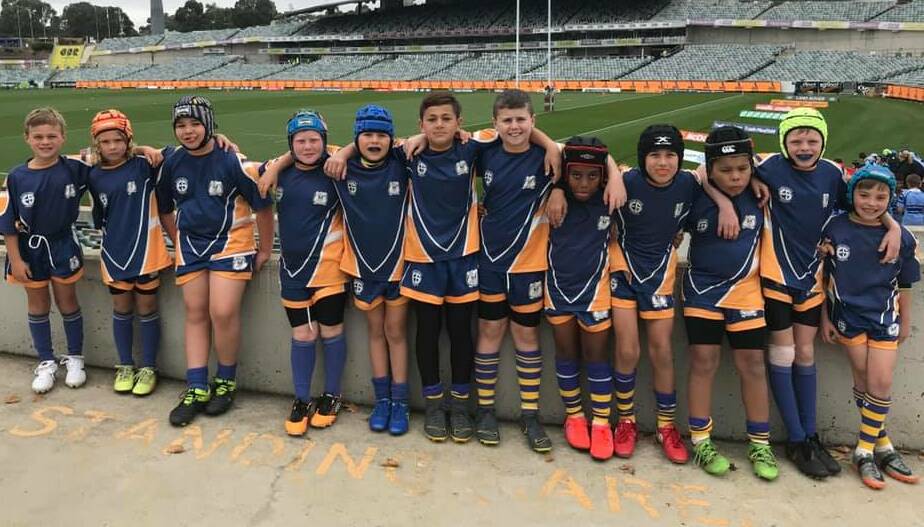 FIGHTING SPIRIT: The Leeton Public School kitted up and ready to go at GIO Stadium in Canberra on Sunday. Photo: Contributed