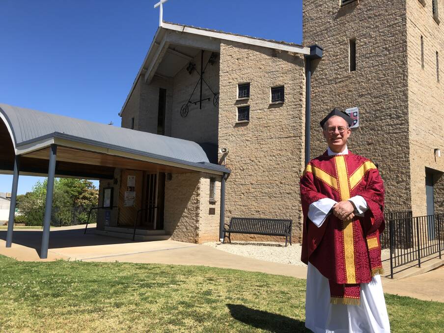 Father Robert Murphy outside Leeton's St Peter's Anglican Church. Photo: Talia Pattison