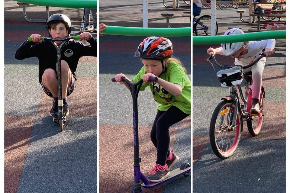 GET TRICKY: Yanco Public School students test out their scooter and bike skills during their rewards day at the end of last term. Photos: Contributed 