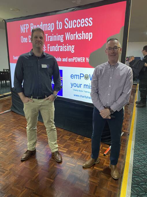 PARTNERSHIP: Leeton Connect co-ordinator Ron Arel and emPOWER Your Mission chief executive officer Scott Lockie at recent FRRR-funded workshop in Leeton. 