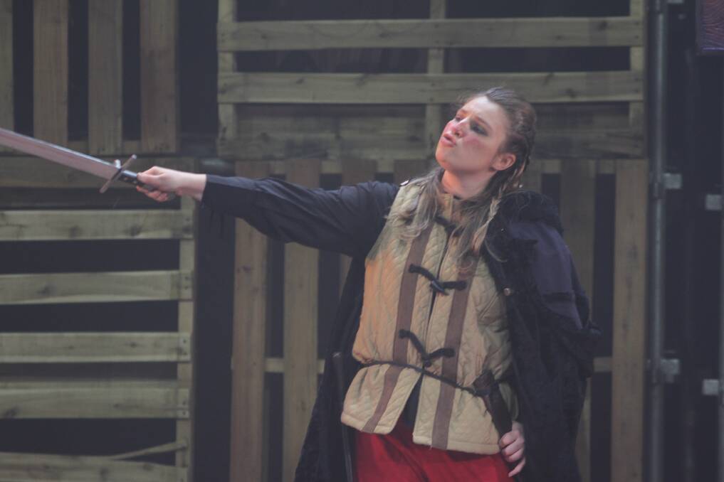 TOP JOB: Leeton's Cass Wynan on stage during Tuesday's preview night of Henry V. Photo: Talia Pattison