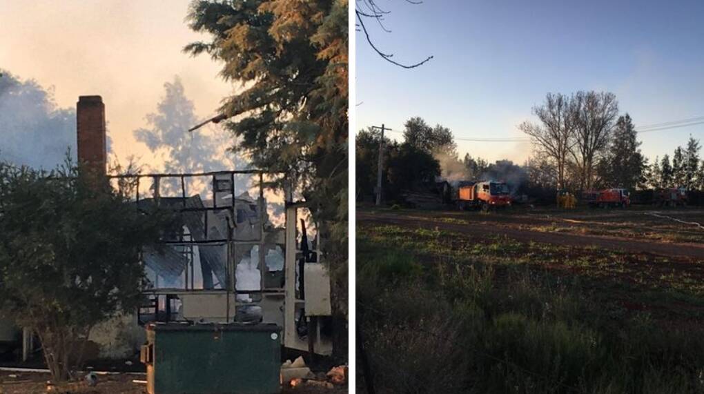 DESTROYED: The vacant farmhouse at Wamoon was unable to be saved by fire crews on Monday afternoon. Photos: Christopher Senti 