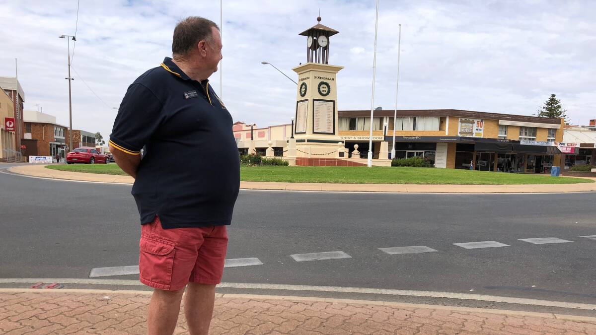 REFLECT: Leeton RSL Sub-branch vice president Peter Williams casts a look over the Leeton cenotaph. Photo: Talia Pattison